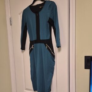 SHEIN Teal and Black Long Sleeve Dress